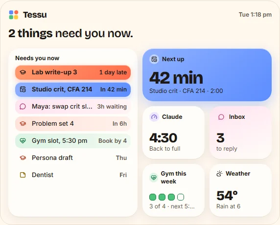 Direction B, Poster: no outlines, the most urgent widget floods with colour, giant numbers.