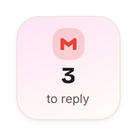 The Inbox widget at 1 by 1: the Gmail icon, 3, to reply.